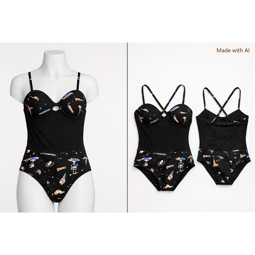 Insight OneโPiece Swimsuit Space Print Sz M Ruched Black Beach Resort Artsy$60